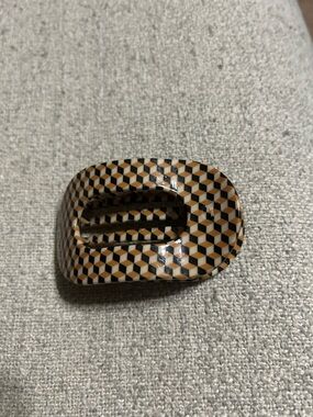 Geometric Pattern Oval Hair Barrette - Black & Cream